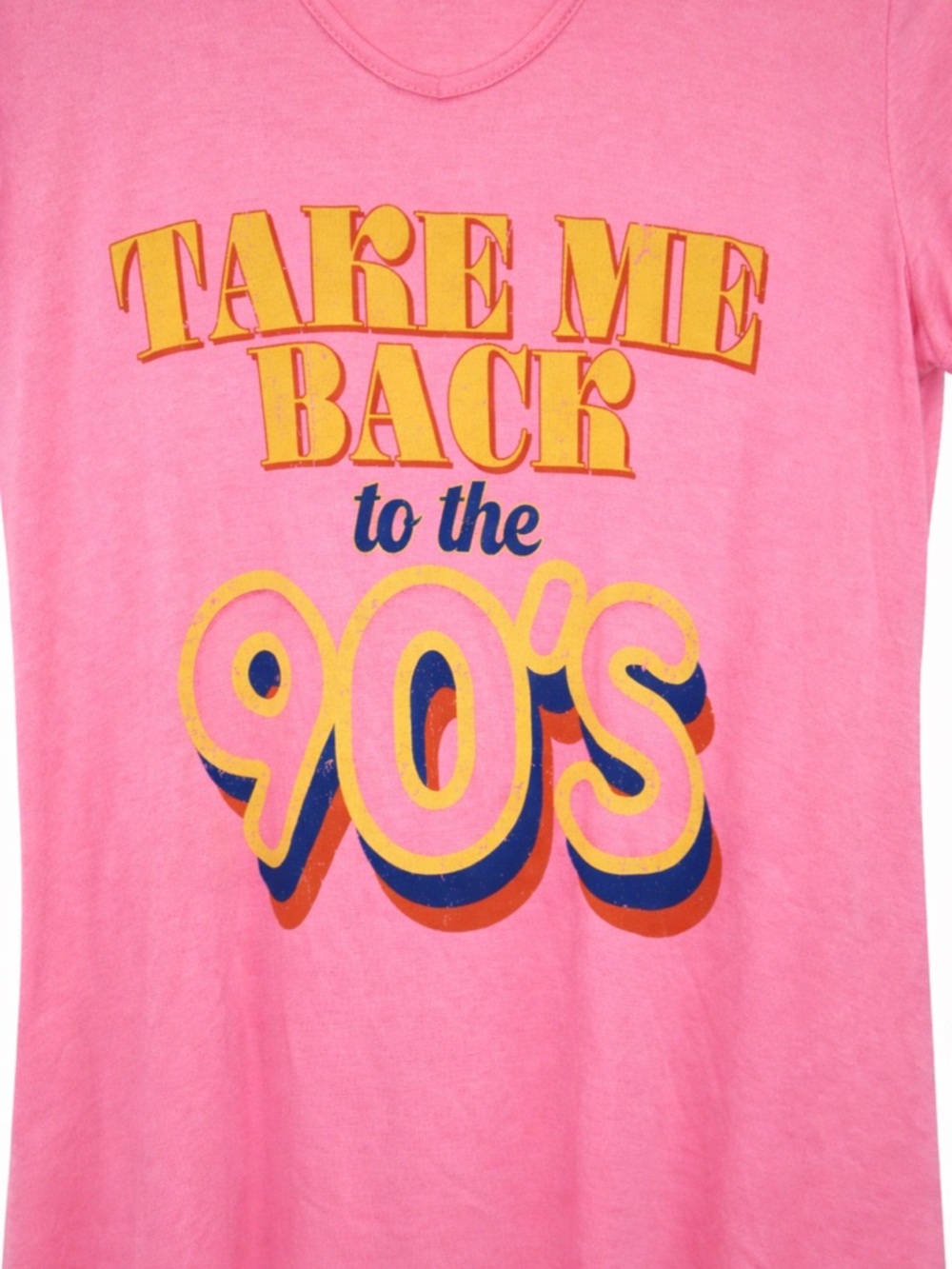 90s Graphic Tee Pink Criss Cross Neck Top Medium Retro Graphic Shirt New - Picture 2 of 3